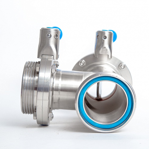 43160 Заслонка трехходовая двухфланцевая нержавеющая Р-Р-Р — DIN, AISI 304