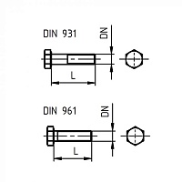 71060 Болт фланцевый нержавеющий  — DIN 931/DIN 961, AISI 304/AISI 316L